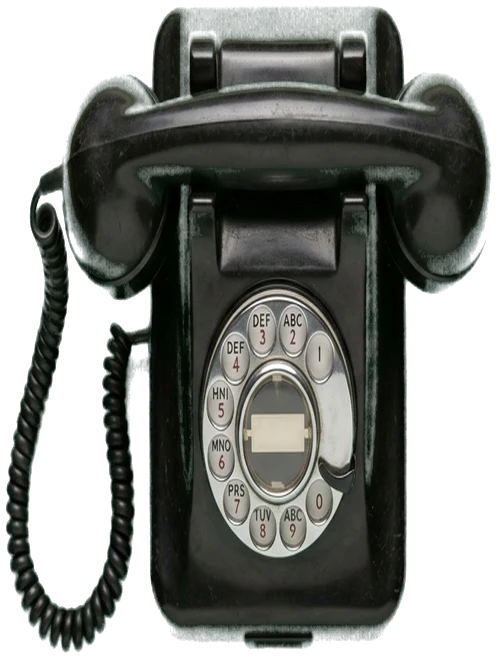 A black rotary telephone