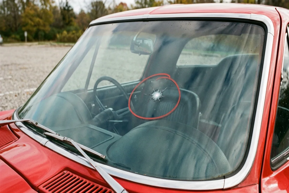 A star-shaped chip in a windshield