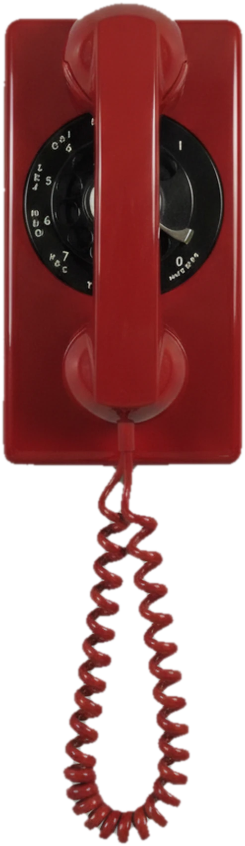 A red rotary wall phone