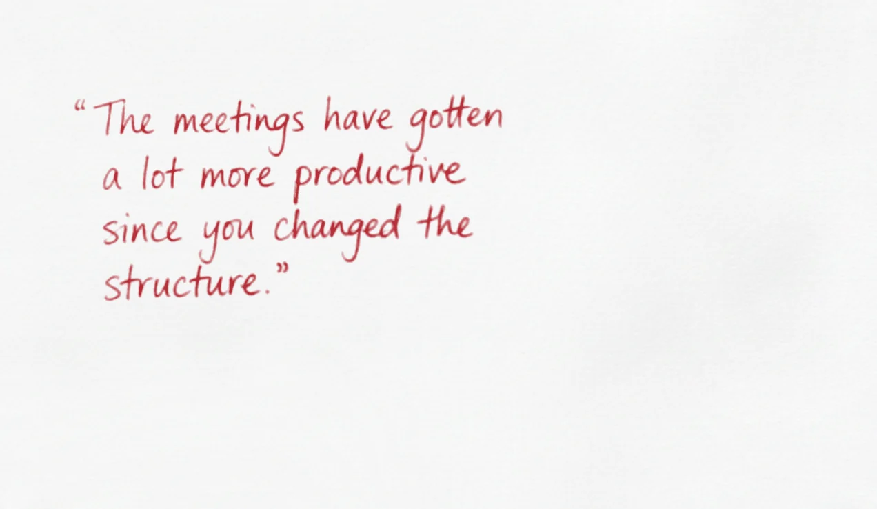 The meetings have gotten a lot more productive since you changed the structure.